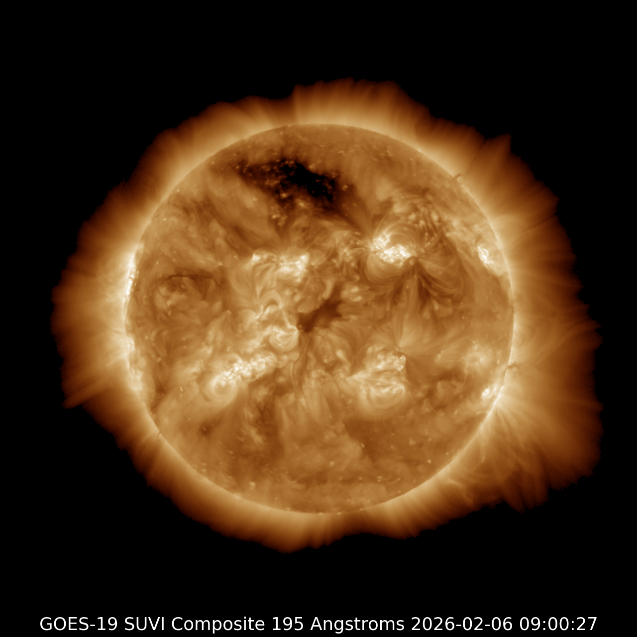 GOES-R SUVI 195 angstrom image (EUV, false color)
