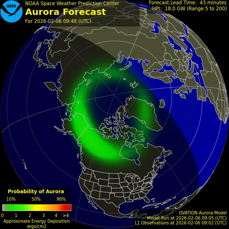 Aurora forecast - northern hemisphere